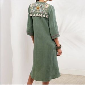 Soft Surroundings Green Floral Embroidered Tunic Dress Large
